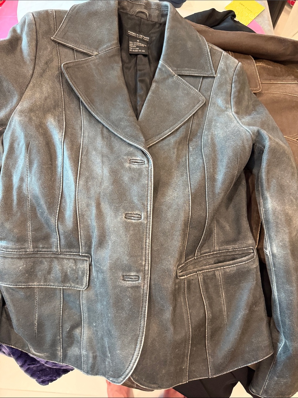 Pamela Dennis Black Suede Button-Front Jacket